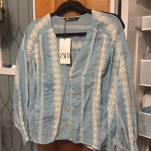 NWT Zara blouse blue/white